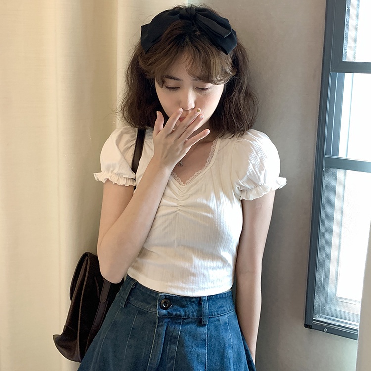 Áo Croptop Tay Ngắn Dáng Ôm Màu Trắng Thời Trang Đường Phố Mùa Hè Xinh Xắn Cho Nữ