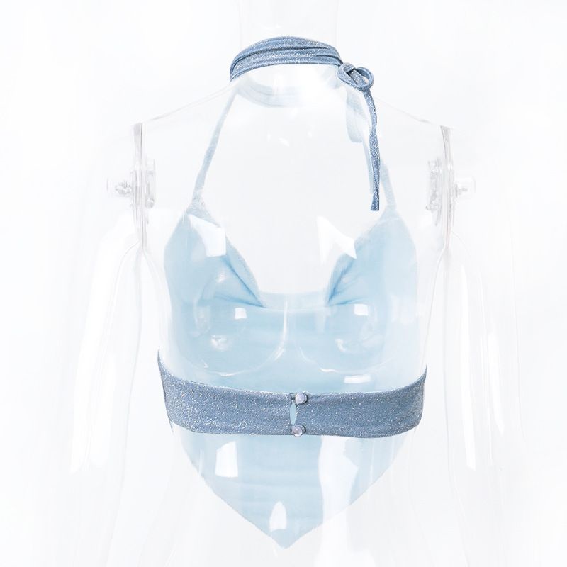 [F &amp; X] Áo Hai Dây Cổ Yếm Hở Rốn Siêu Lấp Lánh Quyến Rũ Thời Trang Mùa Hè Nóng Bỏng Cho Nữ