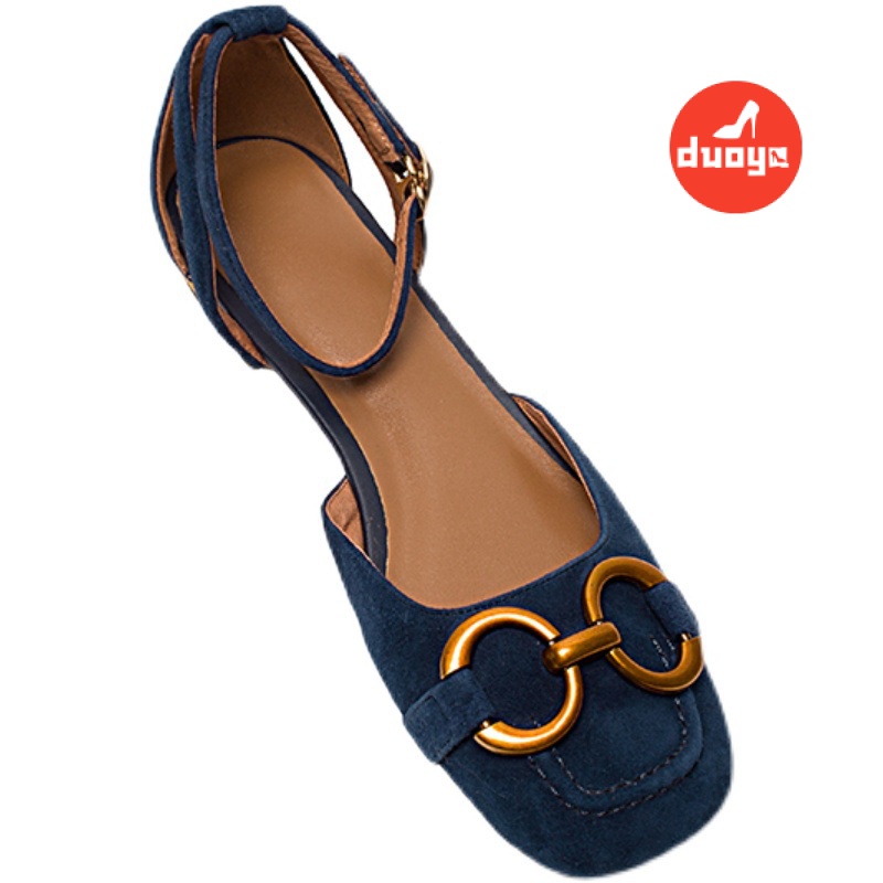 Giày Sandal Đế Thấp Hở Ngón Phối Khóa Kim Loại Thời Trang Mùa Hè Năm 2021 Cho Nữ