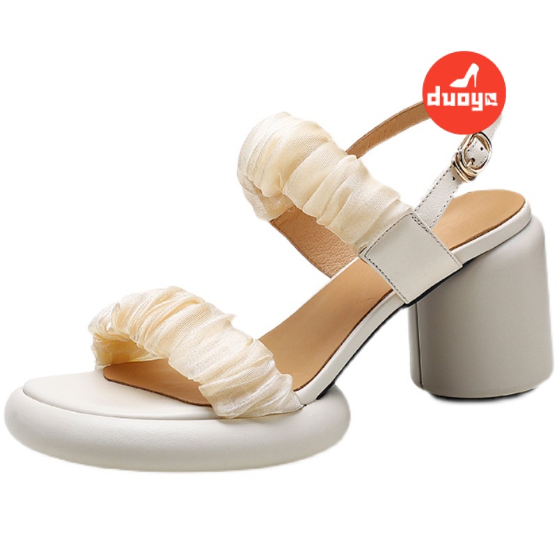 Duoya Tóc Thẳng ~ [Hàng Có Sẵn] Giày Sandal Cao Gót Đế Dày Hở Ngón Quai Dây Ruy Băng Phiên Bản Hàn Quốc Cho Nữ Miễn Phí Vận Chuyển
