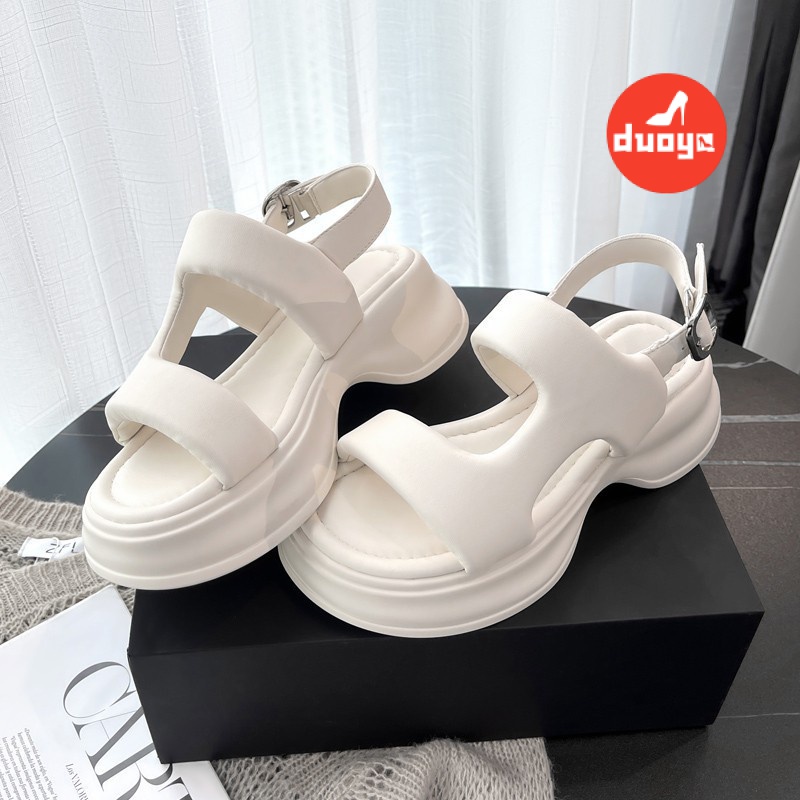 Duoya Tóc Thẳng ~ [Hàng Có Sẵn] Giày Sandal Đế Dày Có Khóa Kim Loại Bán Chạy Không Dễ Phai Màu Cho Nữ