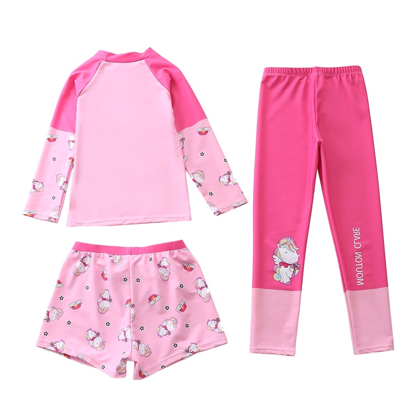 Đồ bơi bé gái, tay dài quần dài chống nắng, set 3 món, chất vải mềm mại, co giãn có size cho bé từ 14kg đến 34kg