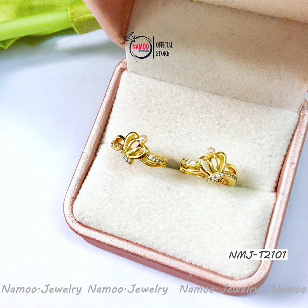 Khuyên Tai Nữ Mạ Vàng T2101 Hình Vương miện Nhỏ Dáng Tròn Sát Tai