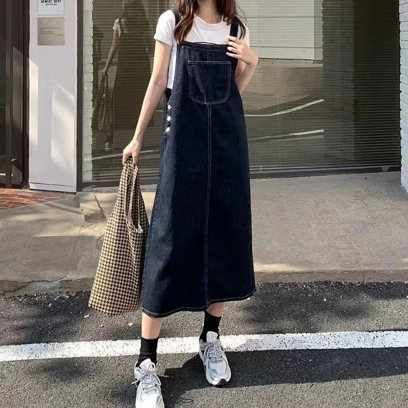 Đầm Yếm Denim Lưng Cao Dáng Ôm Thời Trang Quyến Rũ Cho Nữ