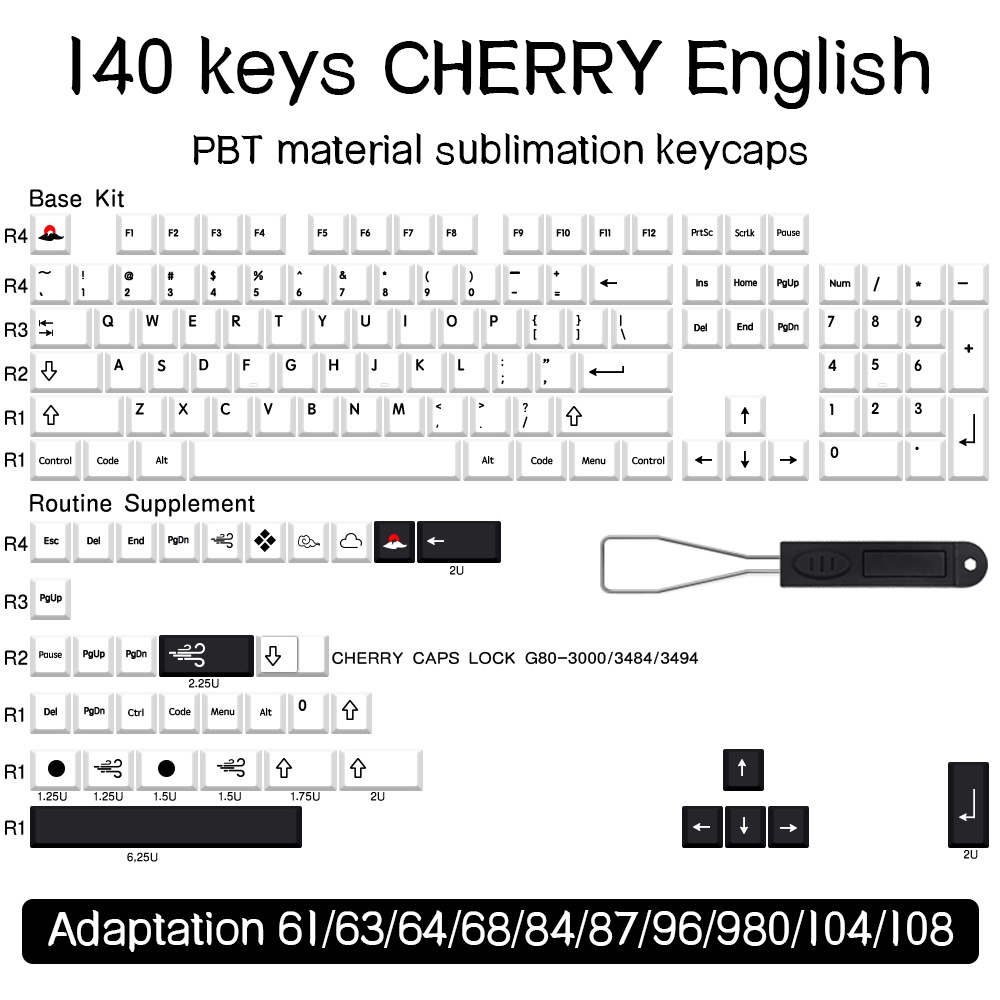 Black And White BOW Keycap Simple Cherry Profile PBT Set 140 Nút Bàn Phím Cơ Màu Trắng Và Đen In Hình Cherry Profile PBT Có Công Tắc MX