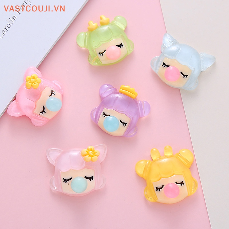 Bộ 5 Phụ Kiện Đầu Cô Gái Thổi Bong Bóng Bằng Nhựa Resin Trong Suốt DIY