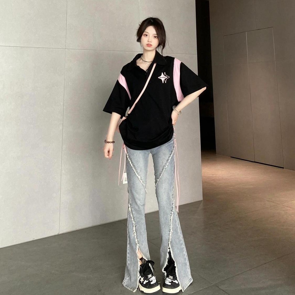 Aès Áo Thun POLO Chất Liệu Cotton Sử Dụng Họa Tiết Thêu Hoặc In, Thiết Kế Kết Hợp Màu Sắc Thời Trang Cho Nữ 20Z23050811