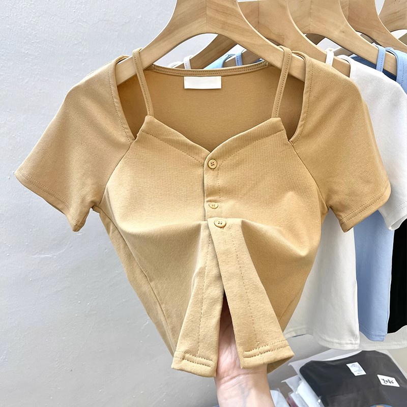 SUXI Áo Thun Tay Ngắn Hở Vai Màu Trơn Thời Trang Dành Cho Nữ