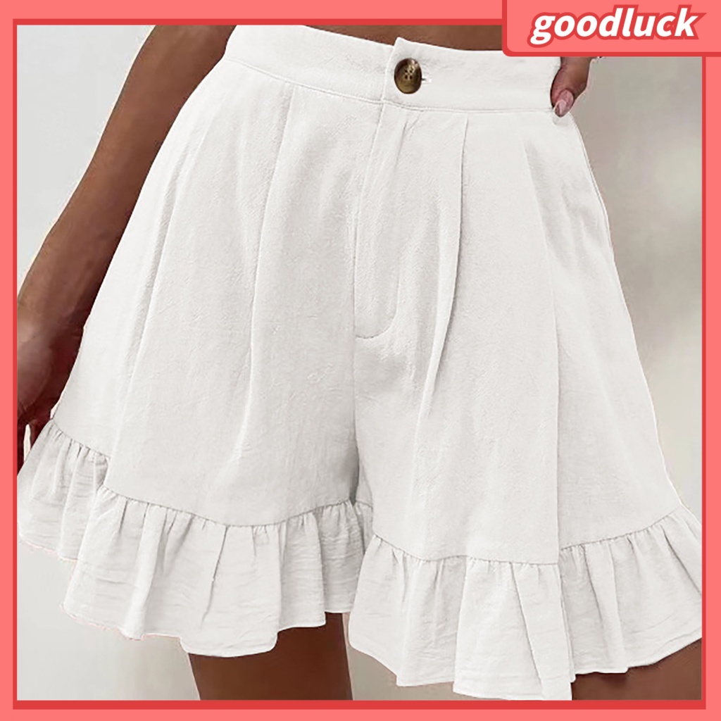 Quần Short Lưng Cao Dáng Rộng Màu Trơn Thời Trang Mùa Hè Xinh Xắn Cho Nữ