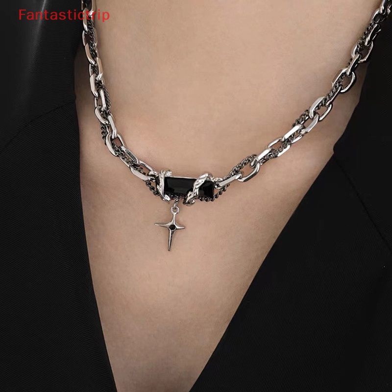 Vòng Cổ Choker Bằng Thép Titan Đính Đá Zircon Hình Thánh Giá Phong Cách Punk Hàn Quốc Thời Trang Cho Nam Và Nữ
