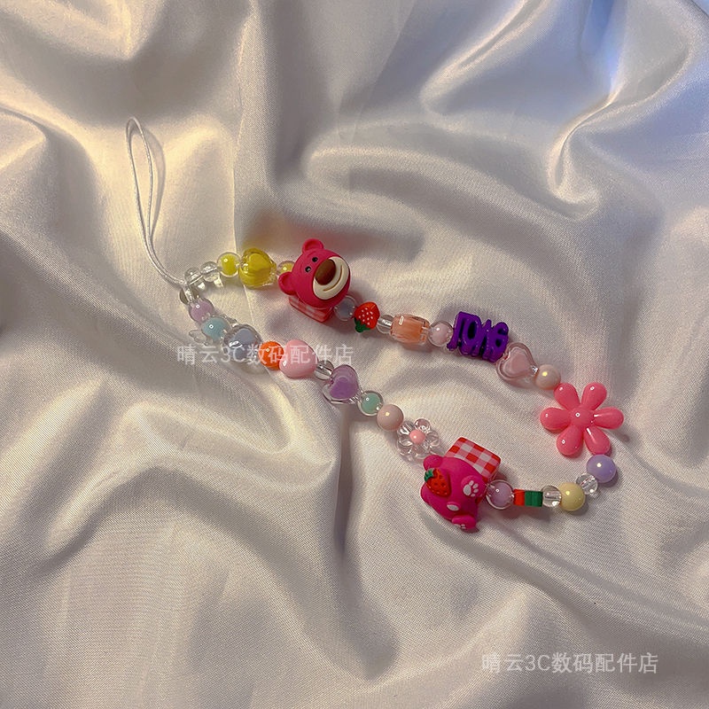 Dây Đeo Điện Thoại Đính Hạt Nhiều Màu Sắc Họa Tiết Hoạt Hình Dễ Thương Chống Rơi Tiện Dụng