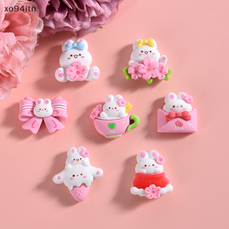 Set 10 Phụ Kiện Trang Trí Bánh Kem / Điện Thoại Hình Thỏ / Hoa Mini Bằng Nhựa Resin DIY