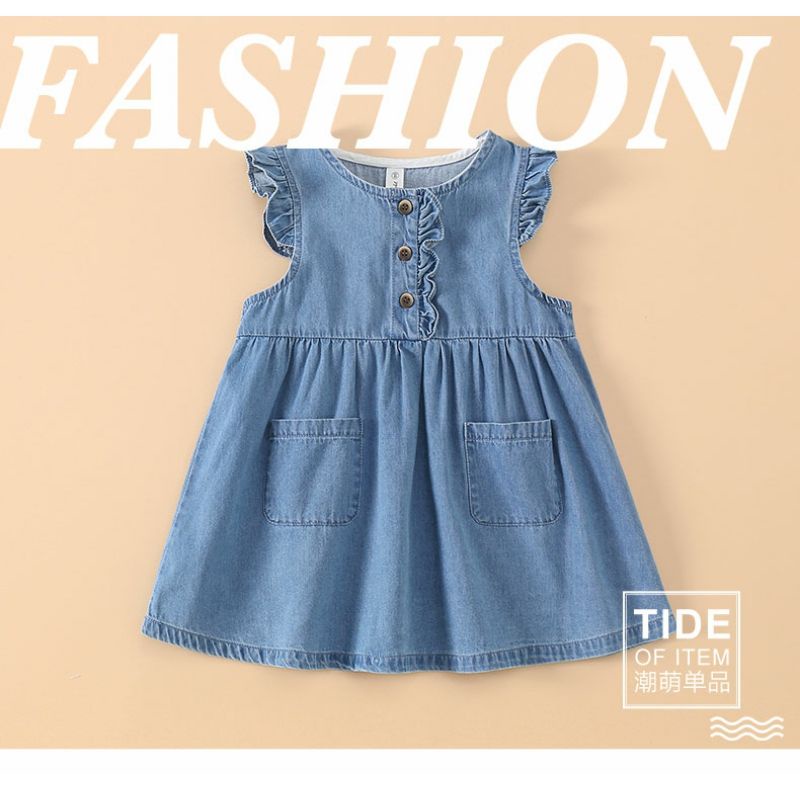 Đầm Denim Không Tay Phong Cách Hàn Quốc Thời Trang Mùa Hè Mới Dành Cho Bé Gái