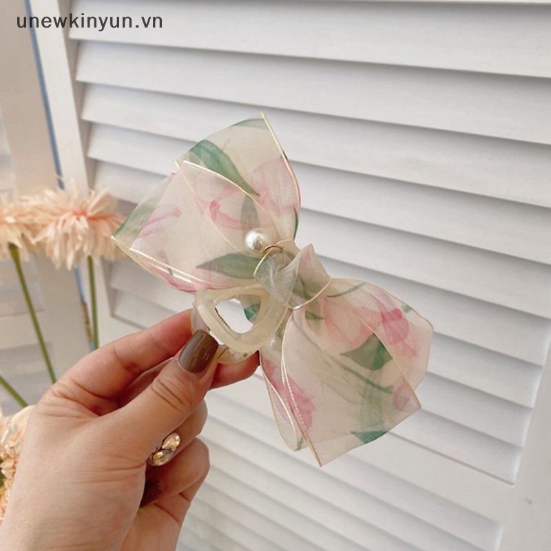 Kẹp Tóc Đuôi Ngựa Trong Suốt Hình Nơ / Hoa Tulip Dễ Thương Cho Nữ