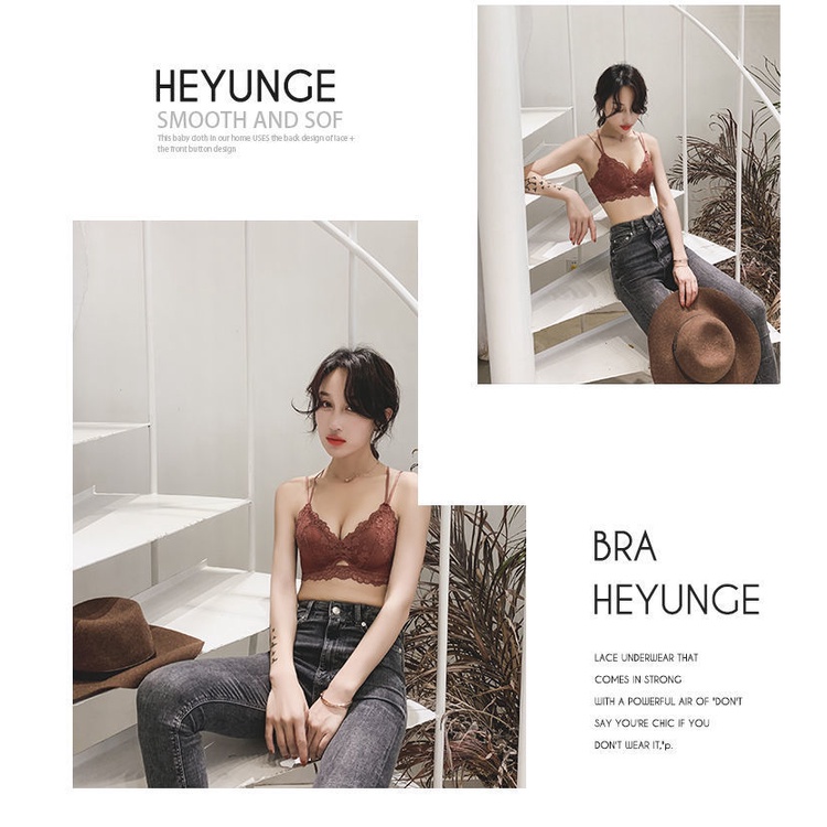 Áo Ngực Không Gọng Phối Ren Mỏng Màu Trơn Thiết Kế Hở Lưng Quyến Rũ Cho Nữ