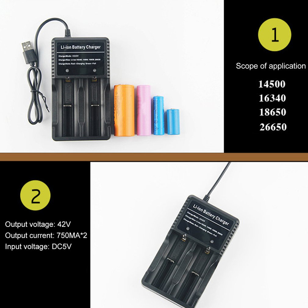 Battery Usb Charger Universal 2 Slot Smart Chargering For Rechargeable Batteries Li-Ion Nimh 18650 26650 14500 16340 [Q/12]