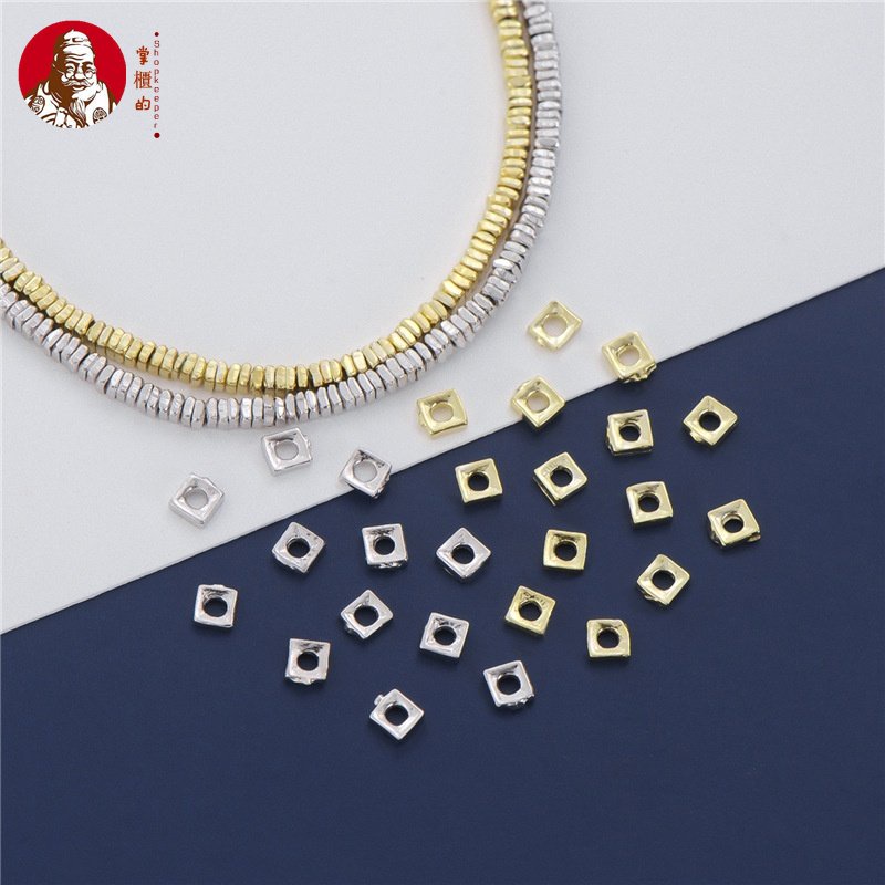 Hạt Ngọc Trai Hình Vuông Mini Mạ Vàng / Bạc 925 Dùng Làm Vòng Tay / Dây Chuyền DIY 10 S92
