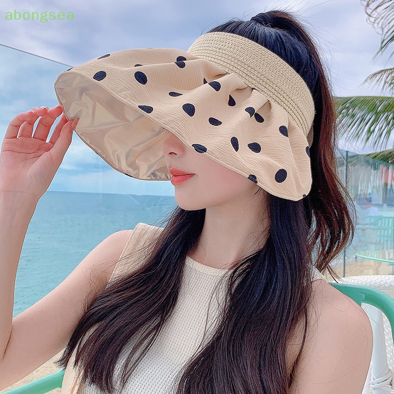 Mũ Rộng Vành Chống Nắng Tia UV Họa Tiết Chấm Bi Có Thể Gập Lại Dành Cho Nữ