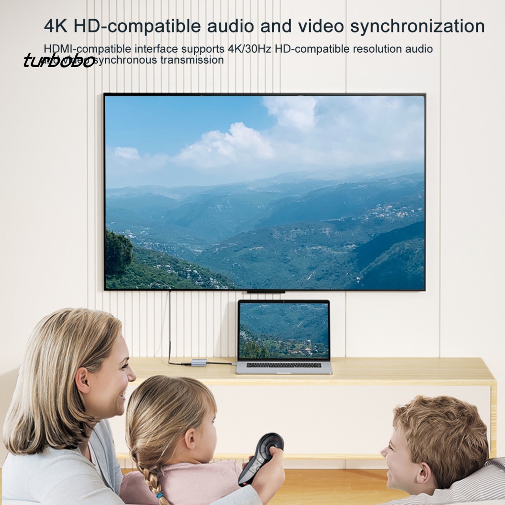 Turbobo Bộ Chia Cổng USB Type-C HDMI 3.5mm USB3.0 4K Bằng Hợp Kim Nhôm Chất Lượng Cao