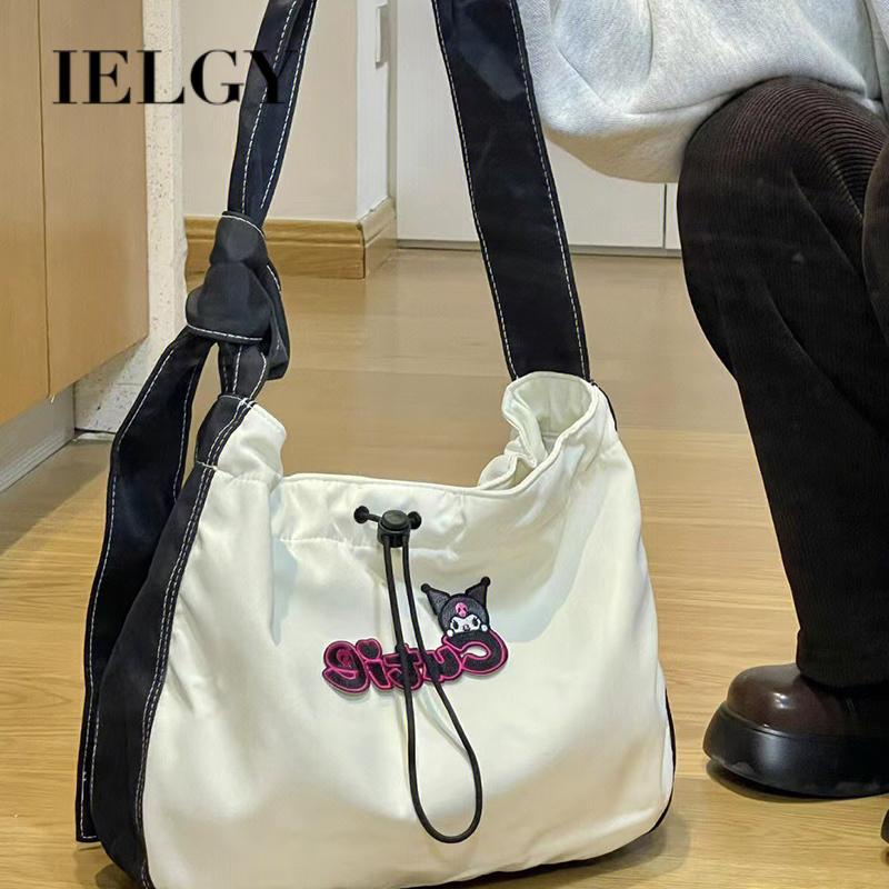 Túi tote Vải canvas Đeo Vai Dây Rút Màu Sắc Tương Phản Sức Chứa Lớn Dễ Phối Đồ Cho Nữ