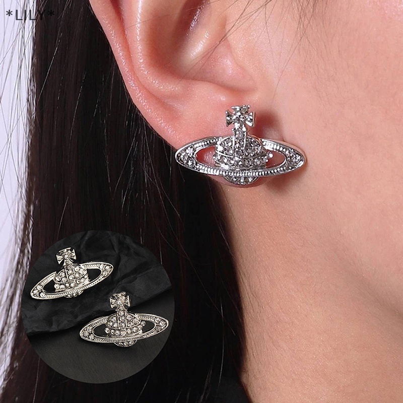 Lily pha lê hành tinh Saturn tai đinh tán vàng bạc Màu Xỏ Bông tai Stud cho phụ nữ thời trang quyến rũ Tai đồ trang sức quà tặng uuu