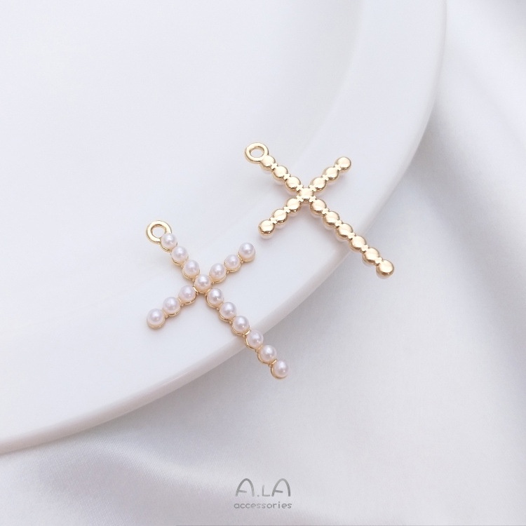 💖Trang sức DIY phụ kiện💖Mặt Dây Chuyền / Vòng Tay / Khuyên Tai Hình Trái Tim Mạ Vàng 14K Đính Ngọc Trai Nhiều Màu Sắc DIY