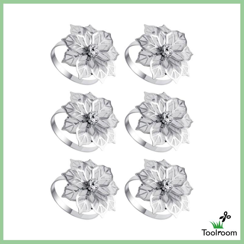 Set 6 Vòng Khóa Khăn Ăn Hình Hoa Đính Đá Trang Trí Sự Kiện / Sinh Nhật / Sự Kiện