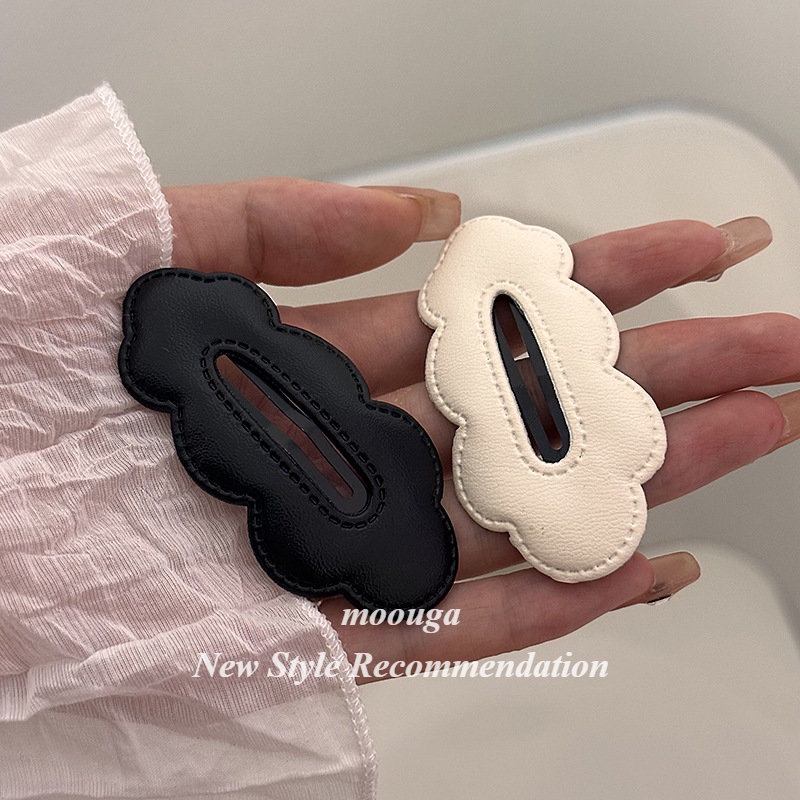 Moouga / Kẹp Tóc Mái Bằng Da Màu Trắng Đen Hình Đám Mây Gợn Sóng Lớn Nhiều Màu Ngọt Ngào Retro Cho Nữ