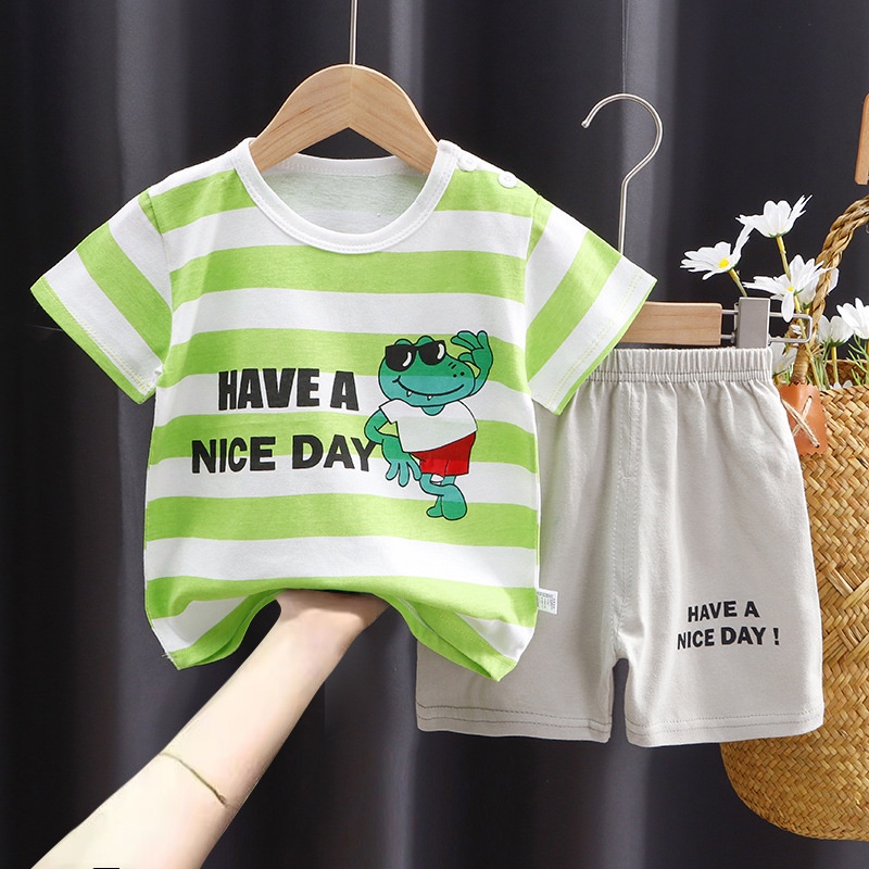 Set Áo Thun Tay Ngắn + Quần Short Thời Trang Mùa Hè Mới 2023 Cho Bé 1-3 Tuổi