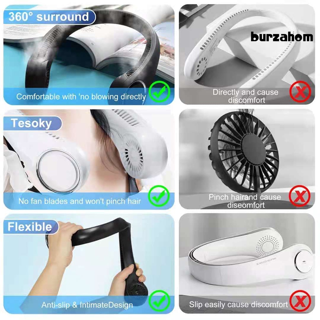 Quạt 3 Bánh Răng Đeo Cổ Di Động Xoay 360 Độ Bằng ABS Sạc USB Dùng Hàng Ngày