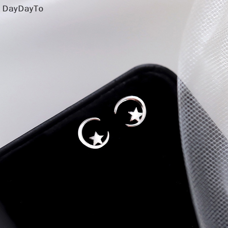 Khuyên Tai Hình Trăng Sao Mini Màu Bạc Dễ Thương Thời Trang Dự Tiệc Cho Bạn Gái