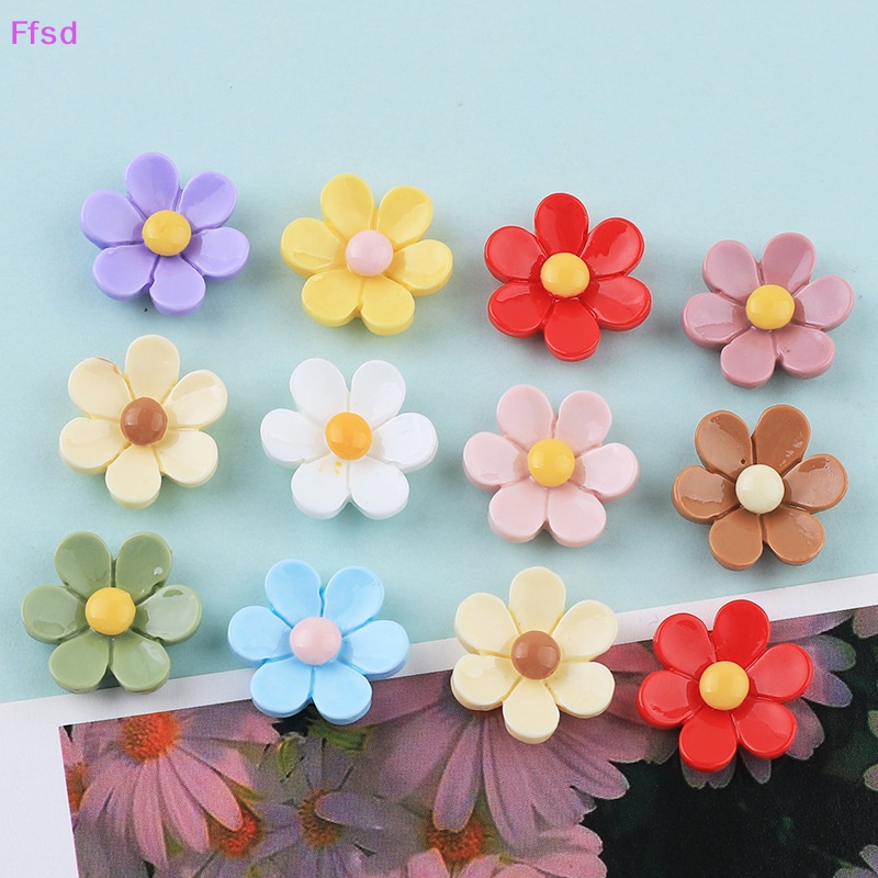 {Ffsd} Set 10 Phụ Kiện Kẹp Tóc Băng Keo Resin Hình Hoa Tươi Sáng DIY Cho Điện Thoại / Tủ Lạnh