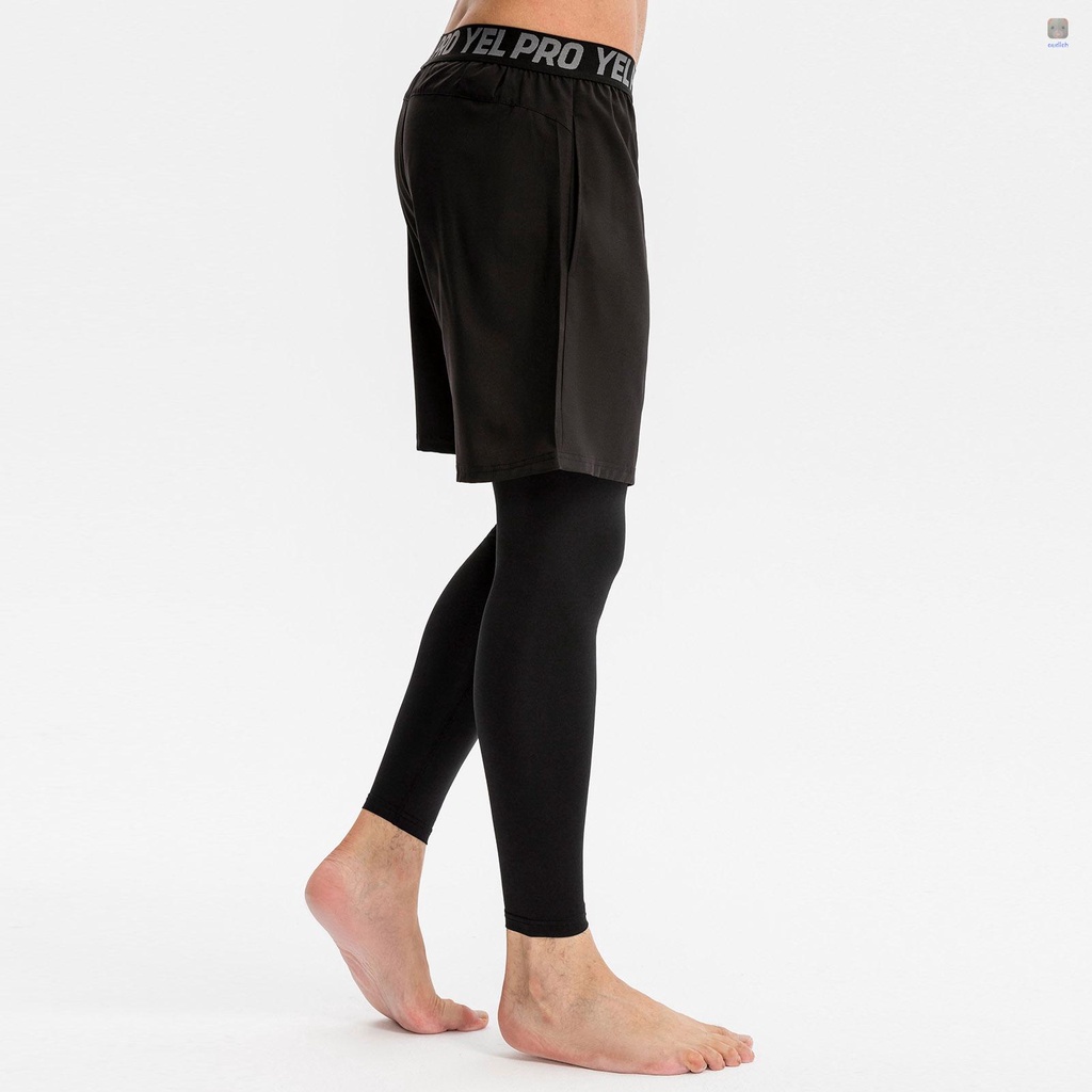 Quần Legging Thể Thao 2 Trong 1 Eo Co Giãn Chống Ẩm Cho Nam