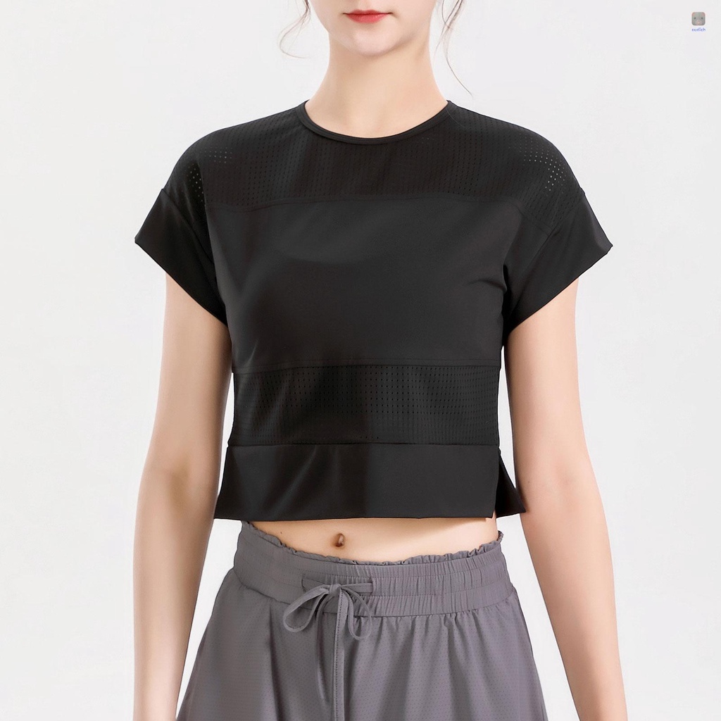 Áo Thun Thể Thao Tay Ngắn Phối Lưới Thoáng Khí Thời Trang Cho Nữ