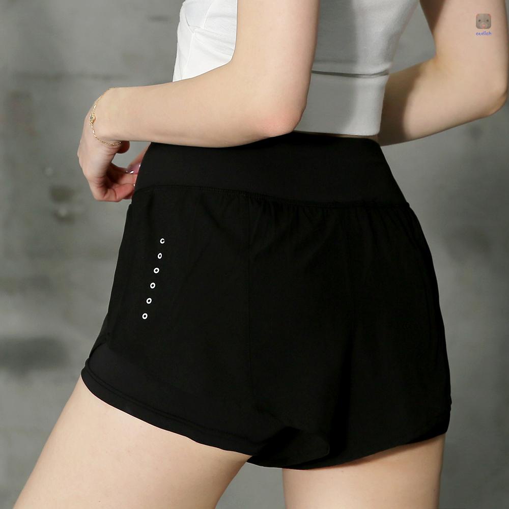 Quần Short TậP Thể Thao 2 Trong 1 Lưng Cao Có TúI