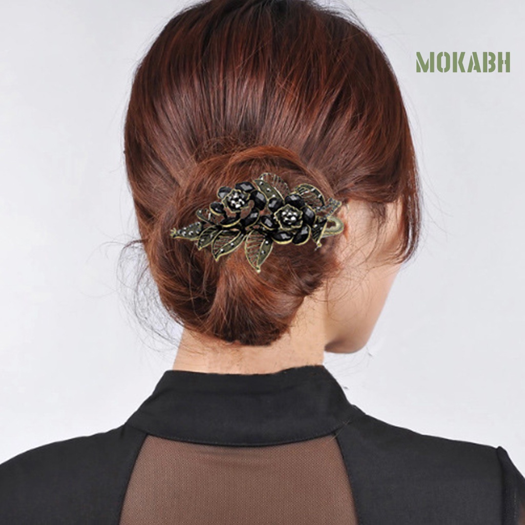 Kẹp Tóc Hình Hoa Hồng Bằng Kim Loại Đính Đá Lấp Lánh Thanh Lịch Cho Nữ