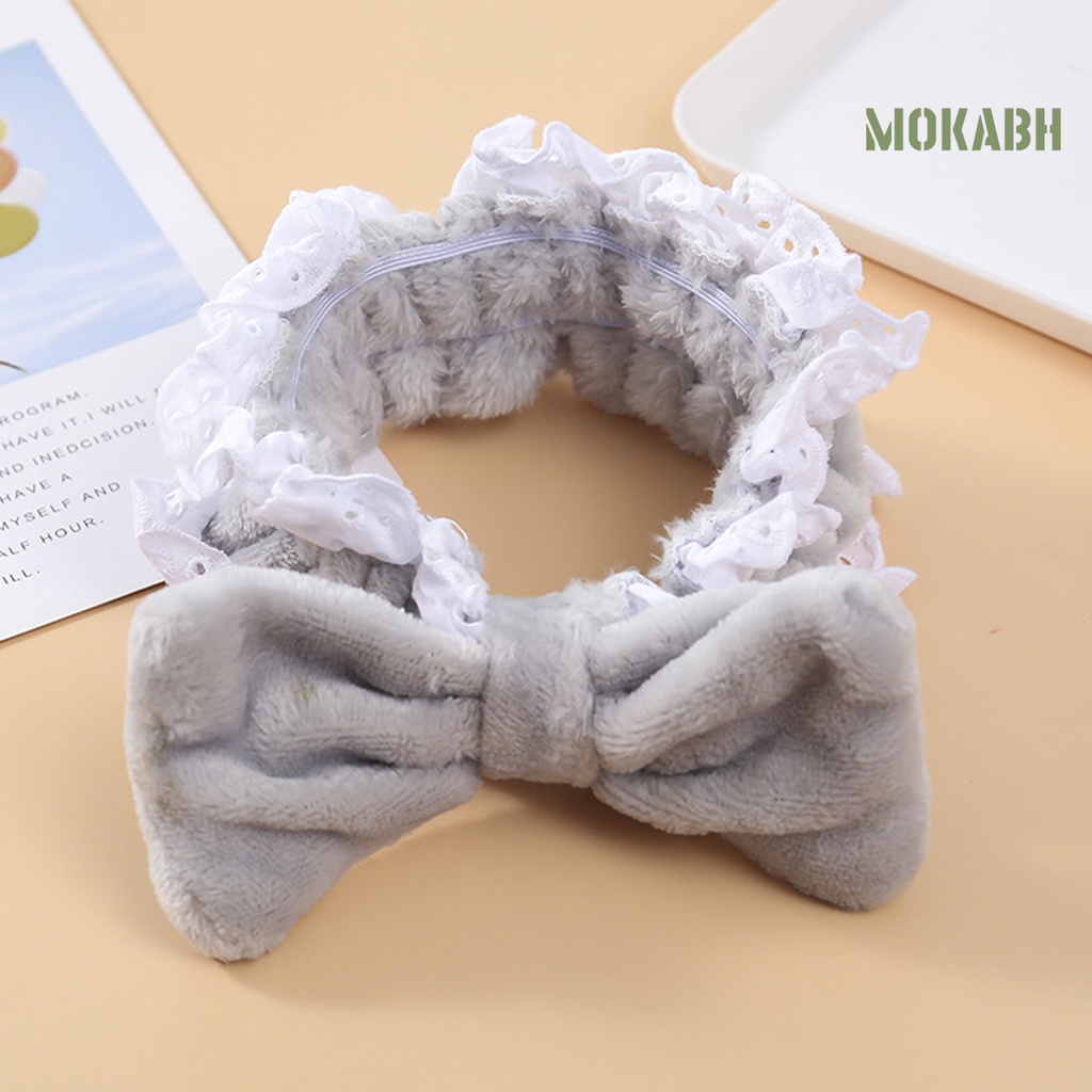 [Mok Abh] Băng Đô Thắt Nơ Bằng Lông Cừu San Hô Dày Mềm Co Giãn Chống Dầu Trang Trí Tóc Dành Cho Nữ