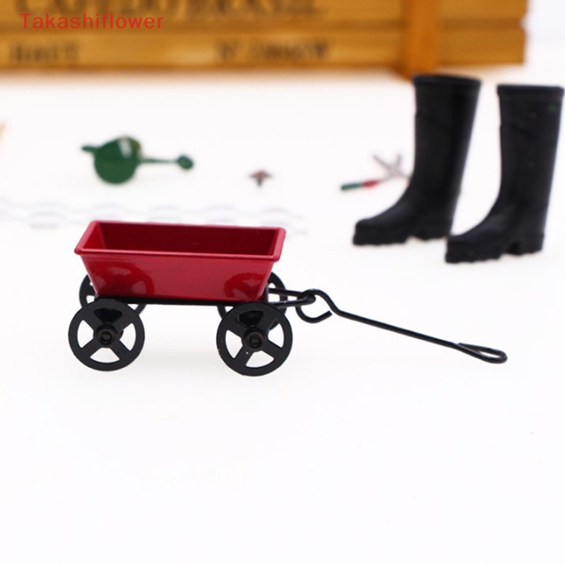Đồ trang trí Xe Đẩy Em Bé Mini Bằng Kim Loại Màu Đỏ Tỉ Lệ 1: 12 Dễ Thương Trang Trí Nhà Búp Bê