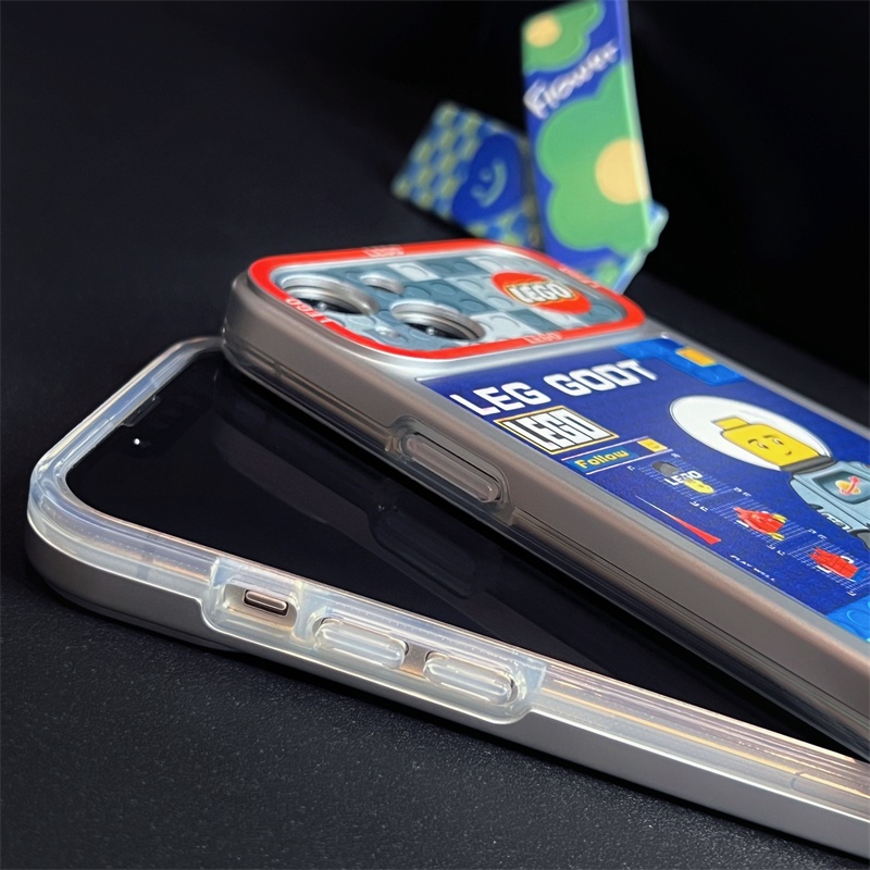 Ốp Điện Thoại TPU Mềm Trong Suốt Họa Tiết Khối Lego 2 Trong 1 Bảo Vệ Ống Kính Máy Ảnh Cho iphone 14 13 12 11 Pro Max