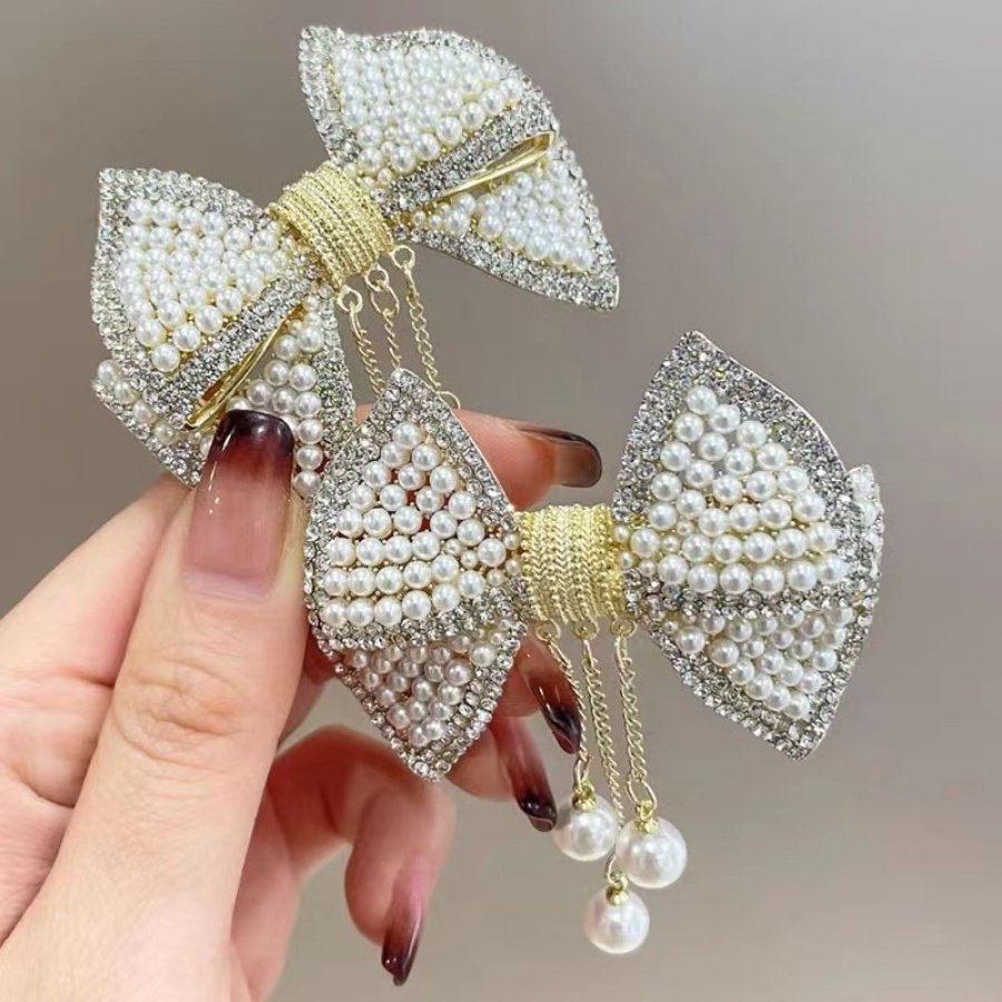 Kẹp Tóc Nơ Kim Loại Đính Đá &amp; Ngọc Trai Toàn Diện Thanh Lịch Cho Nữ