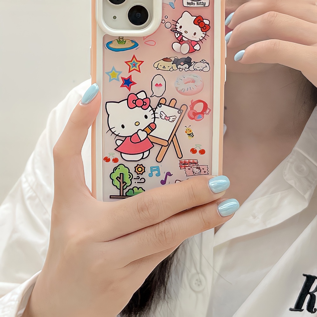 Ốp Điện Thoại Cứng Trong Suốt Họa Tiết Hoạt Hình Hello Kitty Dễ Thương Chống Sốc Cho iPhone 14 13 12 11 Pro Max