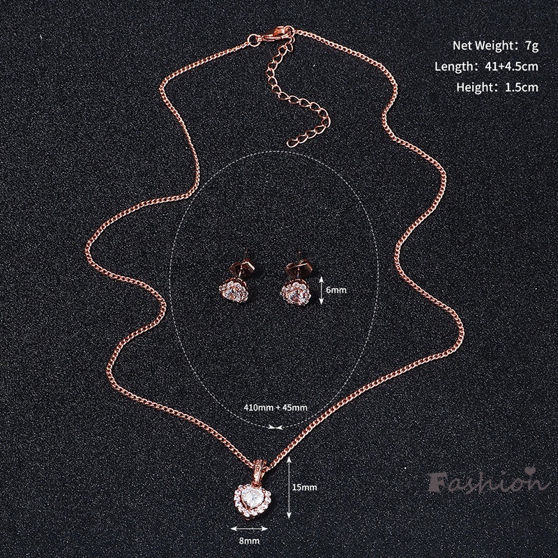 Bộ Vòng cổ + Bông Tai Hình Trái Tim Màu Sáng Sang Trọng Cho Nữ