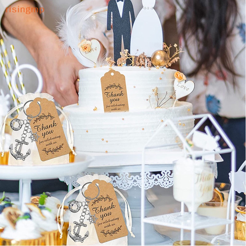 1 Set Móc Khóa Thiết Kế Hình Mỏ Neo Bằng Giấy Kraft Màu Trắng In Chữ Thank You Dùng Làm Quà Tặng Cho Bé / Tiệc Sinh Nhật / Đám Cưới