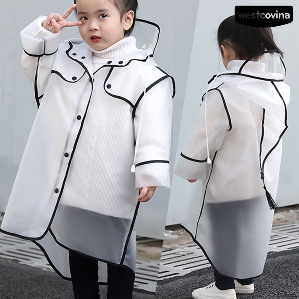 [COD]☁Áo Mưa EVA Trong Suốt Có Mũ Trùm Phối Dây Rút Chống Thấm Nước Dành Cho Trẻ Em