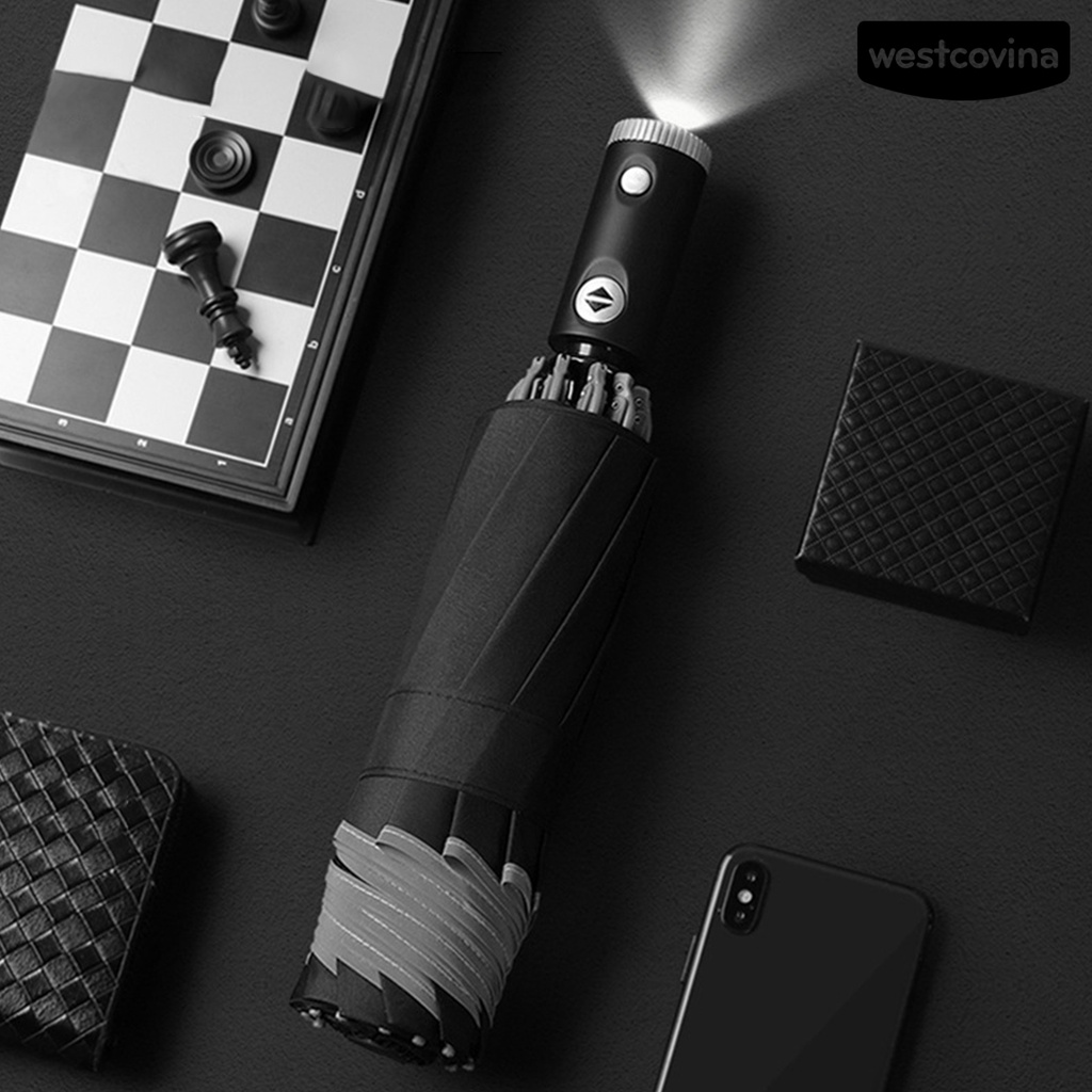 [COD]☁Dù Gấp Ba Khúc Có Đèn LED Phản Quang Tự Động