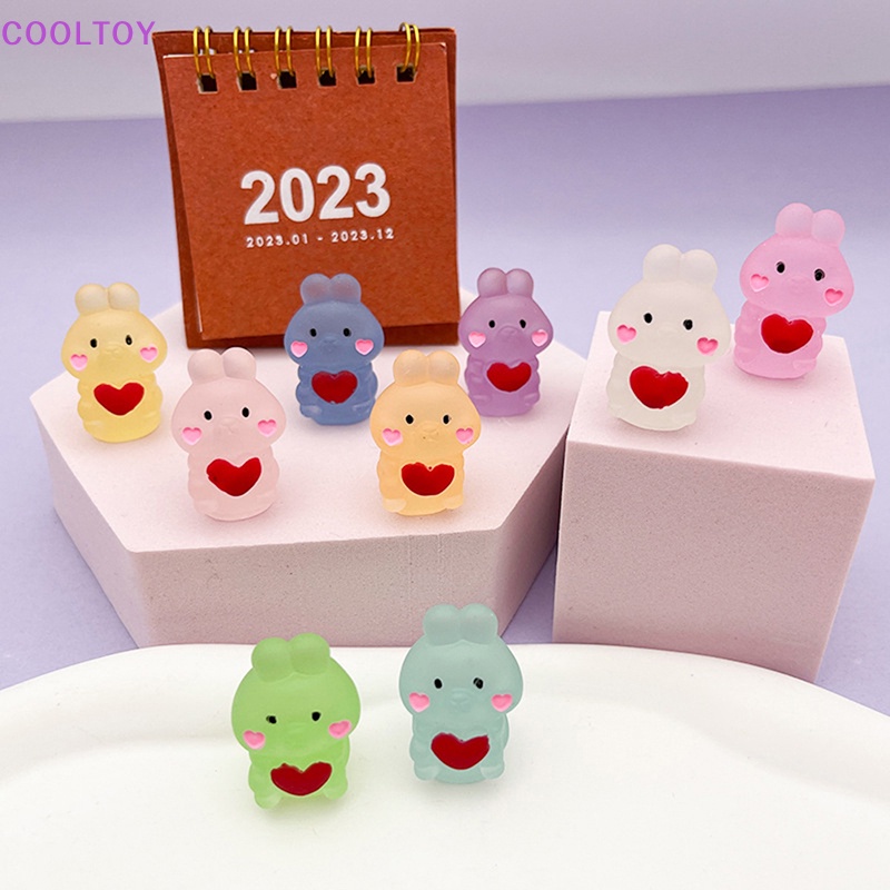 Cooltoy Bộ 2 Tượng Thỏ Hoạt Hình Mini Phát Sáng Trong Đêm Bằng Nhựa Resin