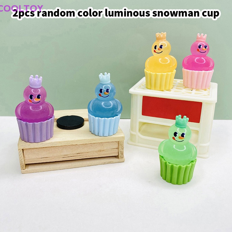 Cooltoy Set 2 Cốc Nhựa Phát Quang Mini Hình Người Tuyết Hoạt Hình Dễ Thương Trang Trí Bánh Kem