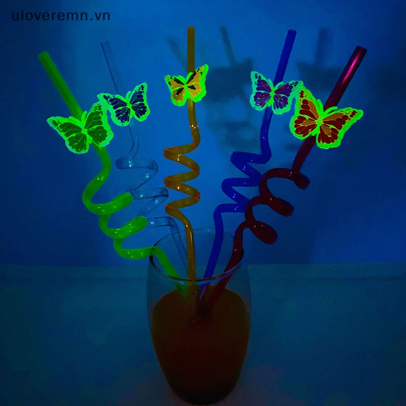 Uloveremn Mới Ống Hút Hình Bướm Có Đèn Ngủ Sáng Tạo Trang Trí Tiệc Cá Nhân Hóa