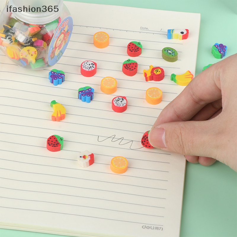 Set 50 Gôm Tẩy Mini Bằng Cao Su Hình Động Vật / Trái Cây Dễ Thương Sáng Tạo ifashion365