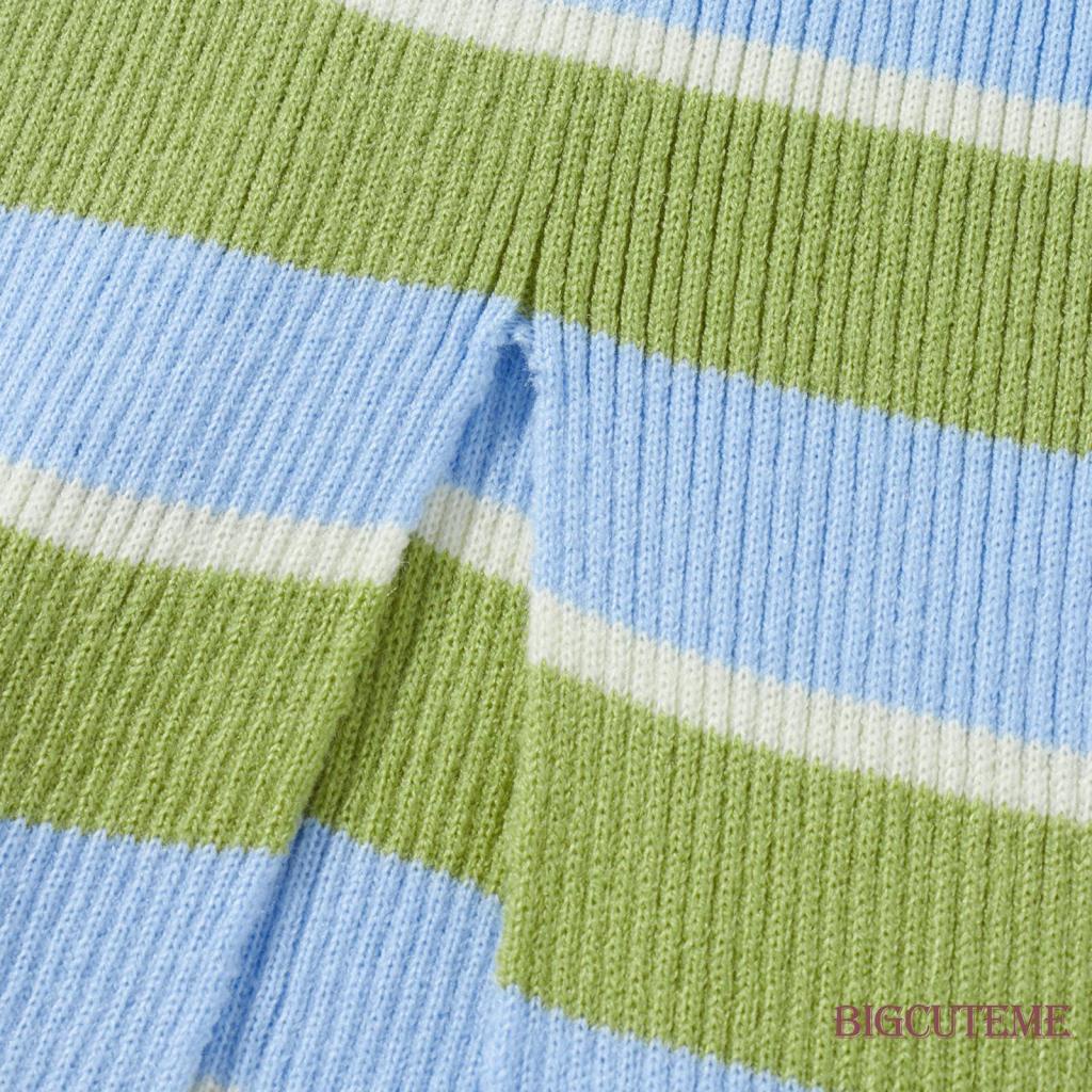 [] Đầm Midi Dệt Kim Không Tay Kẻ Sọc Màu Sắc Tương Phản Thời Trang Mùa Hè Dành Cho Nữ